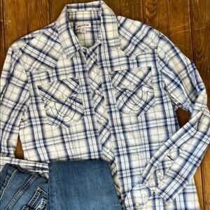 Men’s Y2K  True Religion plaid western style snap button long sleeve shirt